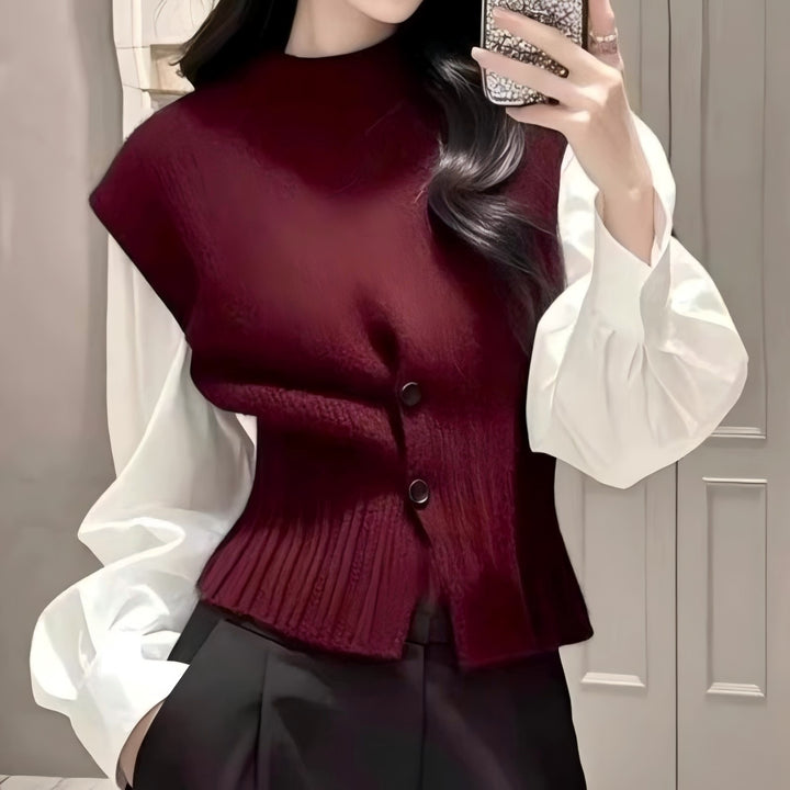 Knit cardigan for women with turtleneck and visible button closure Lune London