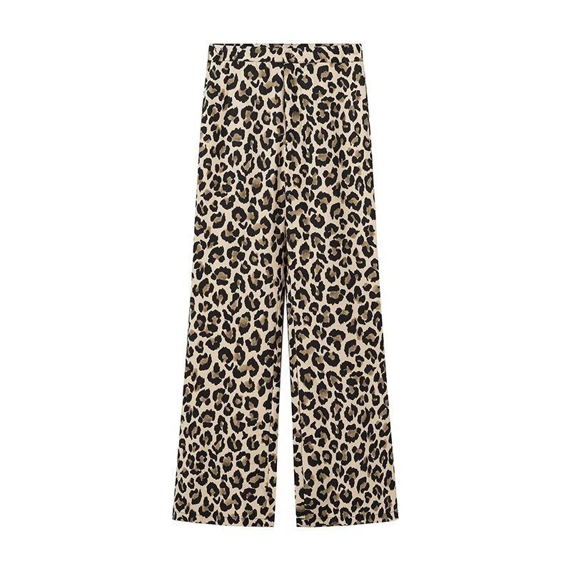 Pantalons larges en lin pour femmes avec imprimé léopard tendance Chic & Stil