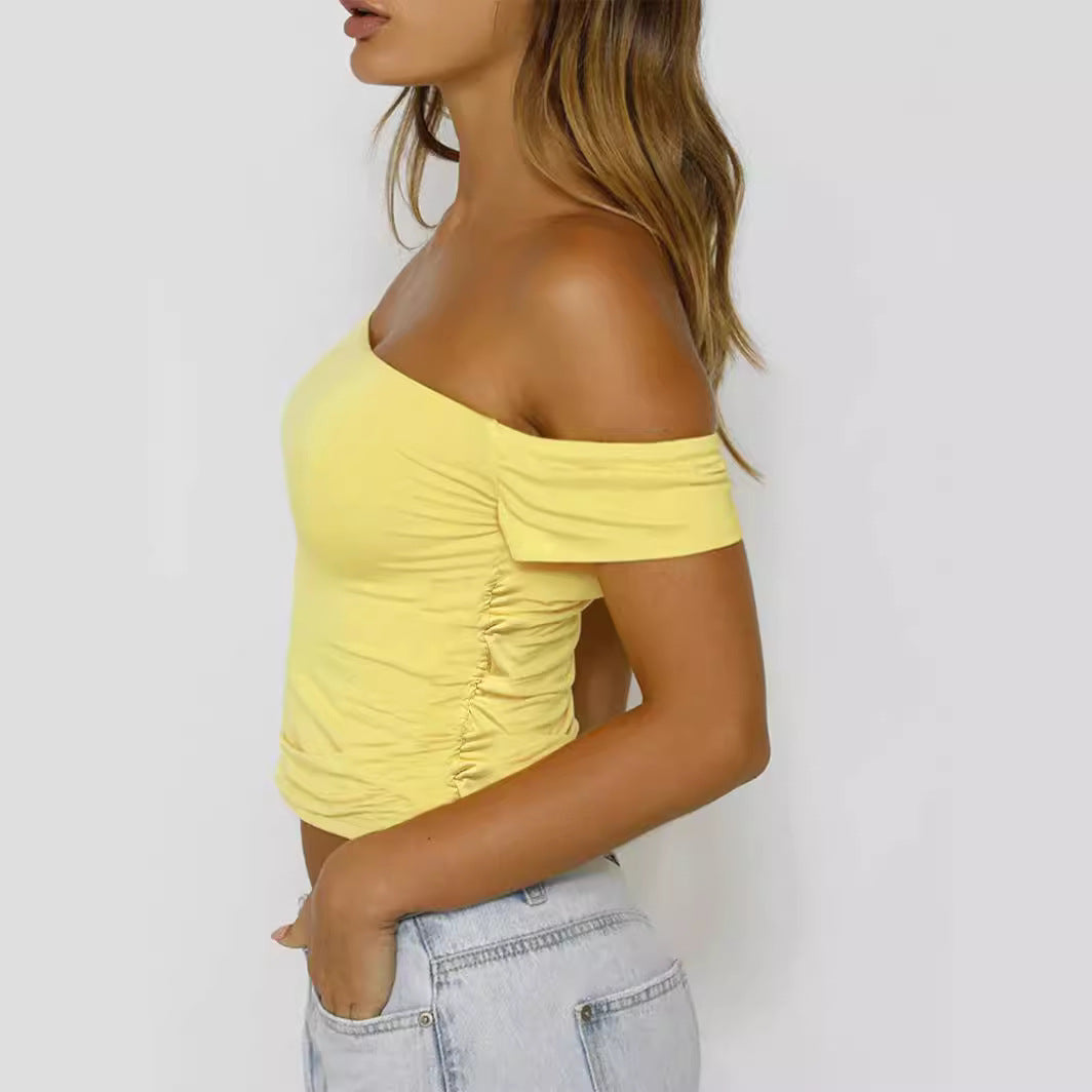 Women Off-Shoulder Crop Top with Ruffle Lune London