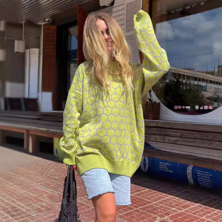 Ladies creative knitted sweater with honeycomb pattern Lune London