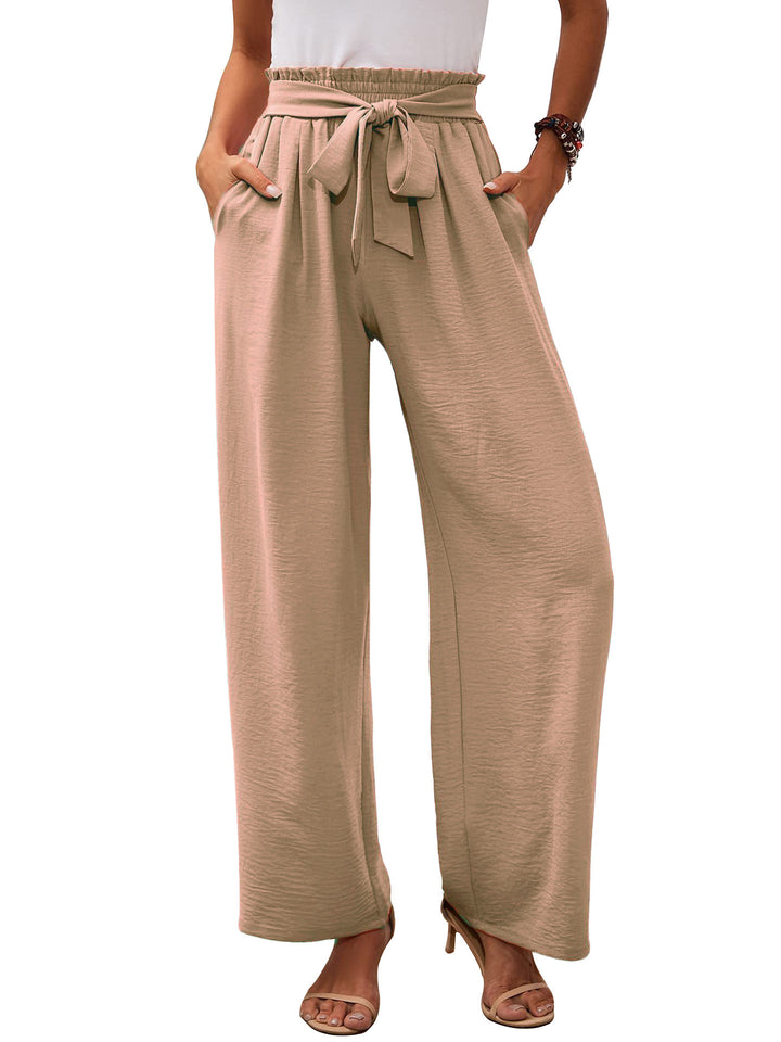 Wide palazzo pants for women with elastic waist and tie belt Lune London