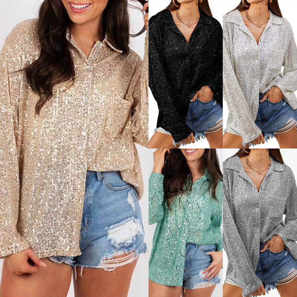Women Glittering Oversized Blouse with Casual Cut Lune London