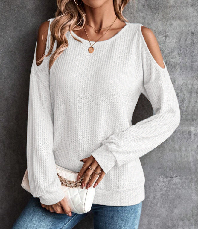 Waffle knit off-the-shoulder top for women Lune London