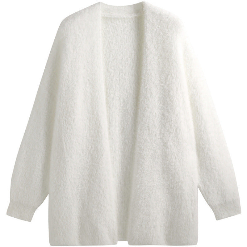 Ladies oversized cardigan in soft fleece with open cut Lune London
