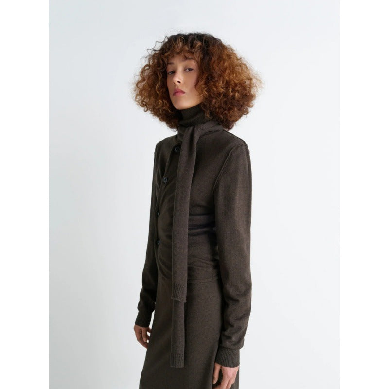 Ladies Elegant Knitted Sweater with High Neck and Removable Flap Lune London