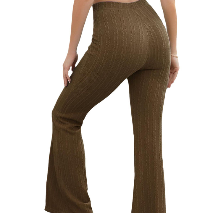 High-waisted flared pants for women with textured knit pattern Lune London