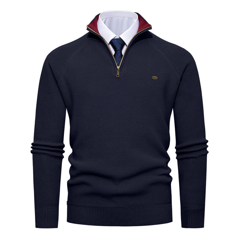 Elegant knitted pullover for men with high collar and zipper Lune London