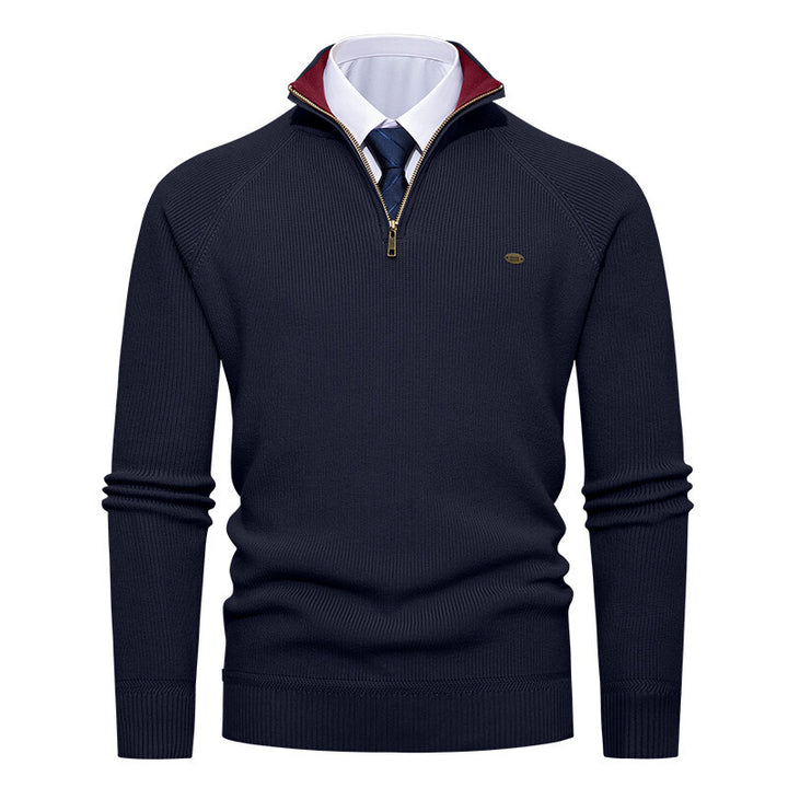 Elegant knitted pullover for men with high collar and zipper Lune London