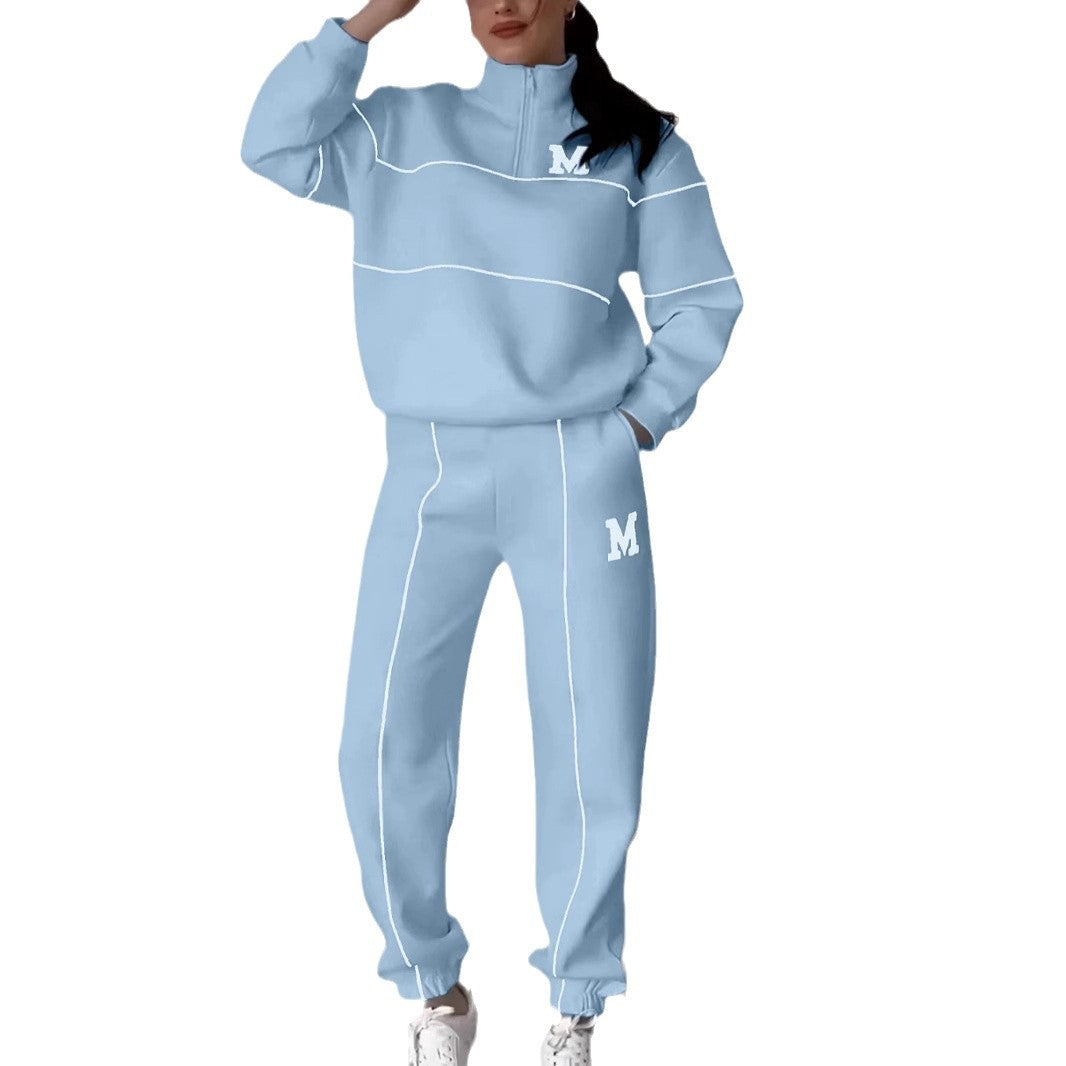 Ensemble de vêtements de détente sportifs pour femmes avec demi-fermeture éclair et taille élastique Chic & Stil