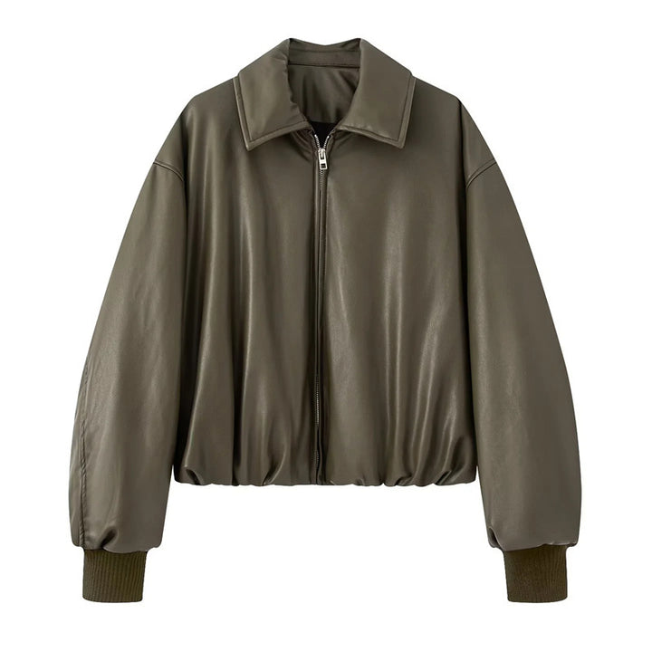 Casual faux leather jacket for women with a loose fit and practical pockets Lune London