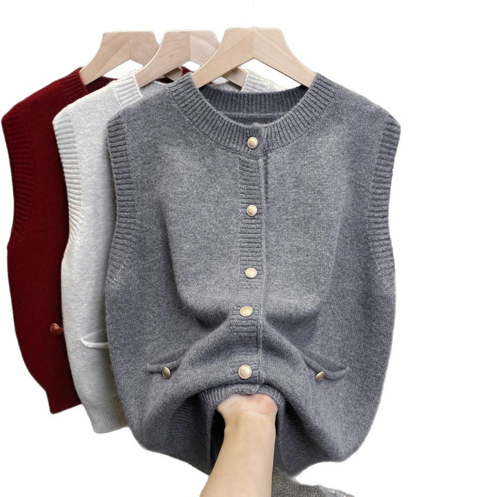 Knit vest for women with button details and practical pockets Lune London