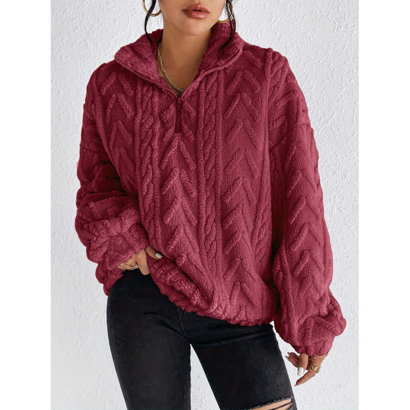 Ladies Trendy Polyester Sweater with High Collar and Lune London Texture
