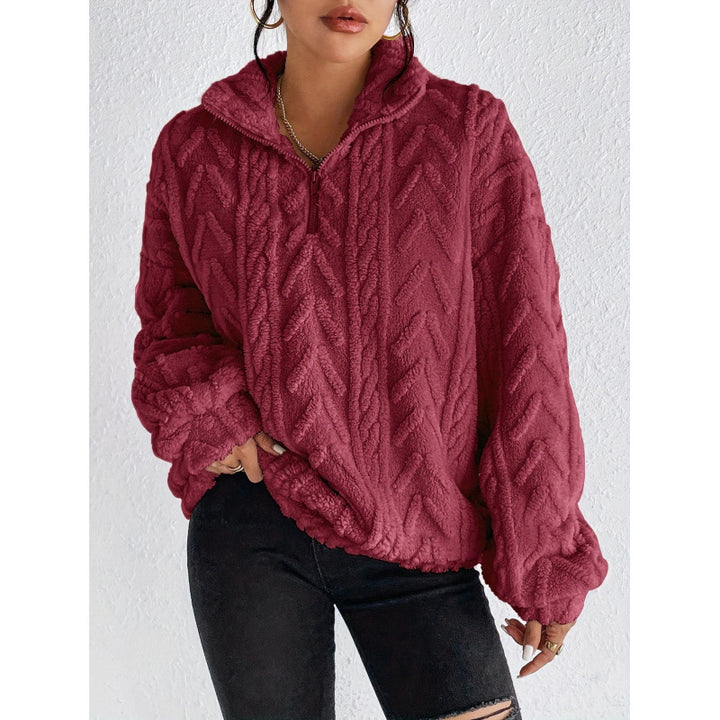 Ladies Trendy Polyester Sweater with High Collar and Lune London Texture