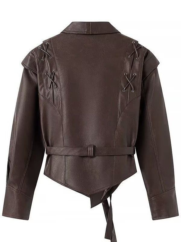 Fitted faux leather jacket for women with playful lace-up detail Lune London