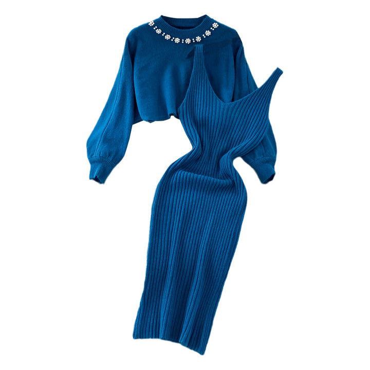Knitted dress for women with modern V-neck and casual short sweater Lune London