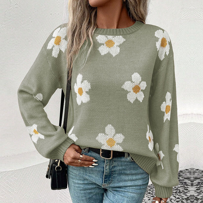 Knitted sweater for women with floral pattern and relaxed fit Lune London