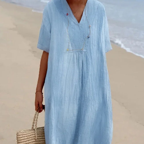 Casual midi dress for women with V-neck and comfortable short sleeves Chic and Style