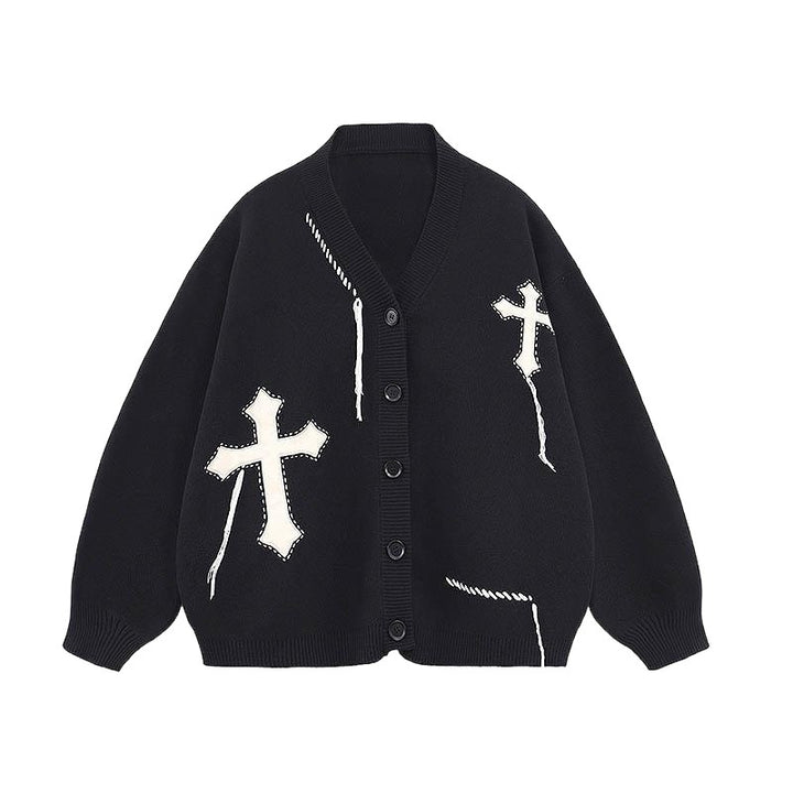 Ladies fashion cardigan with crossed applications and button details Lune London