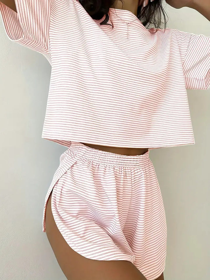 Women’s Casual Striped Set with High-Cut Design and Elastic Waistband Lune London