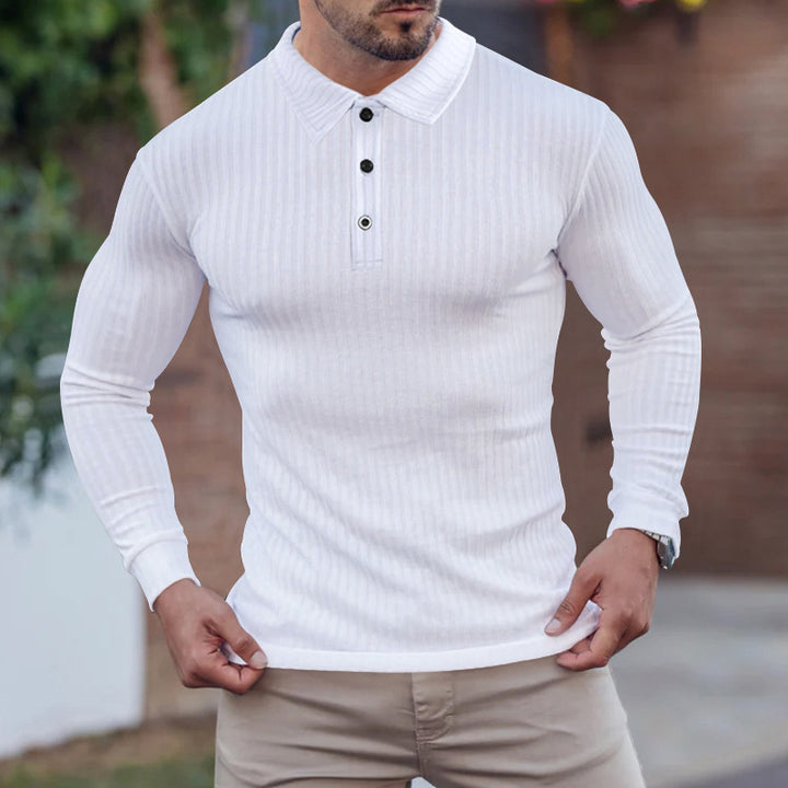 Long sleeve polo shirt for men with structured ribbed look Lune London
