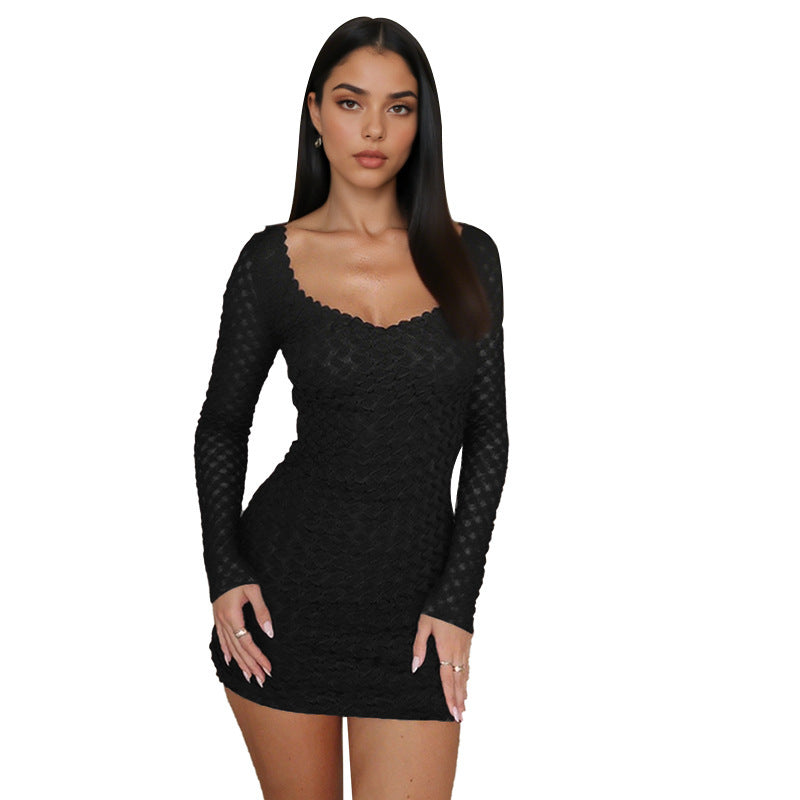 Women's mini dress with ruffle design and feminine V-neck