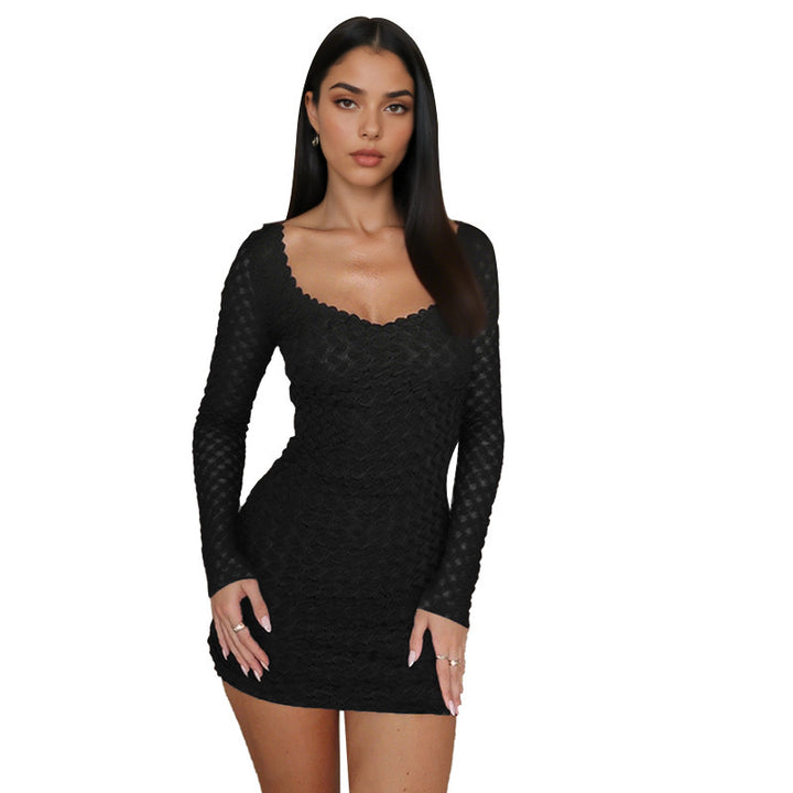 Women's mini dress with ruffle design and feminine V-neck