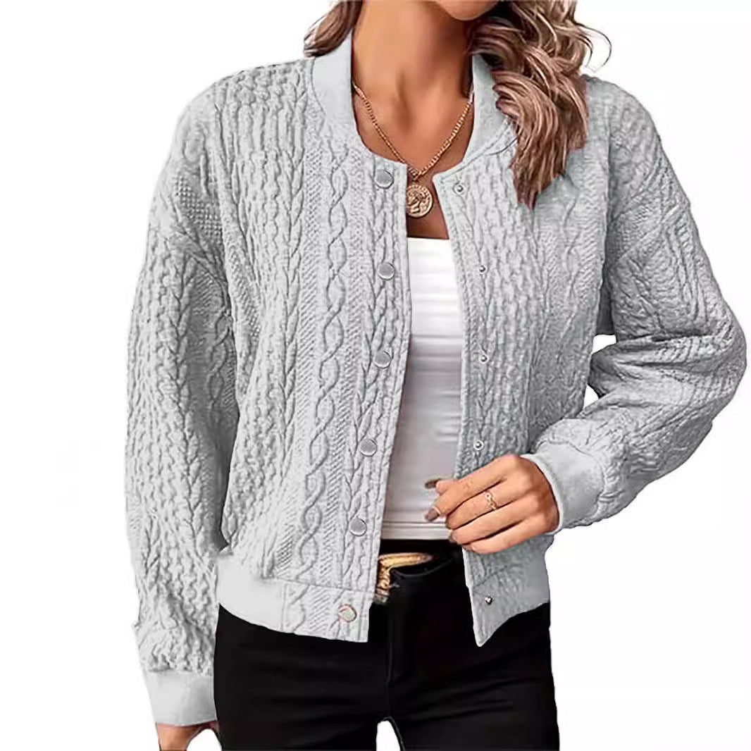 Knitted jacket for women with embossed pattern and snap button closure Lune London
