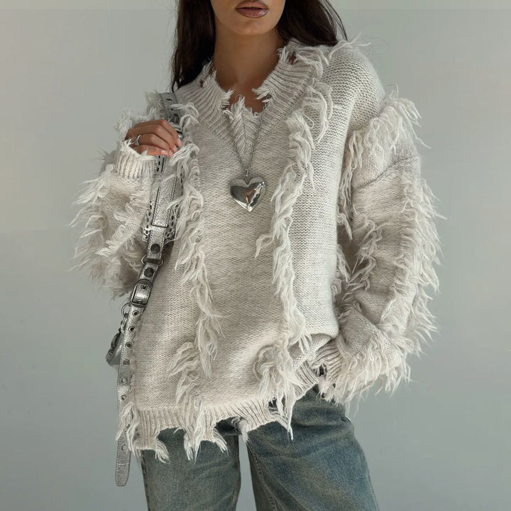 Knitted sweater for women with fringe design casual Lune London