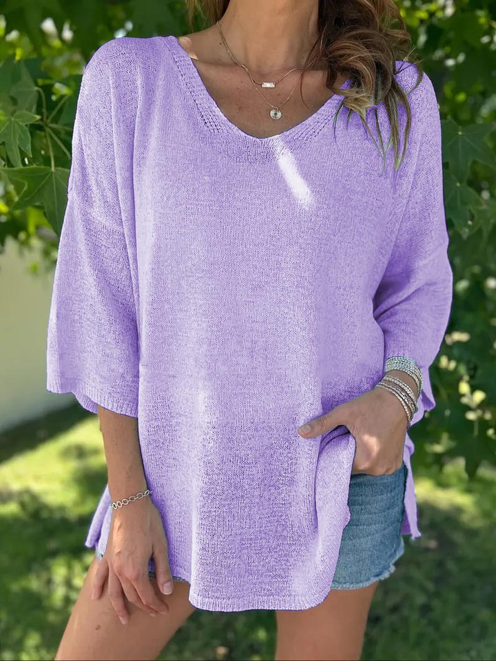 Women’s airy knitted top with an oversized cut and V-neck Lune London
