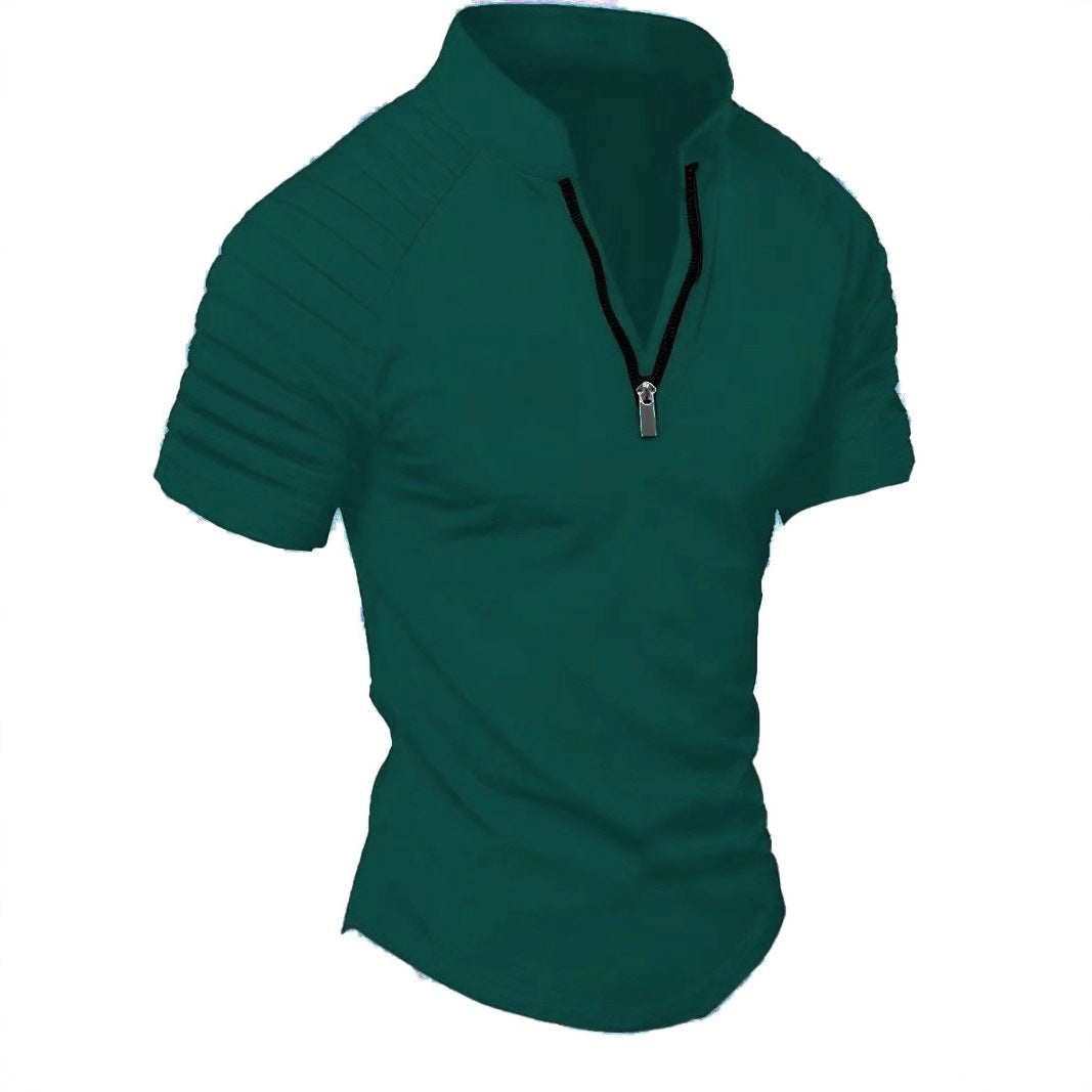 Short Sleeve Sports T-Shirt for Men with Structured Zipper Chic and Style