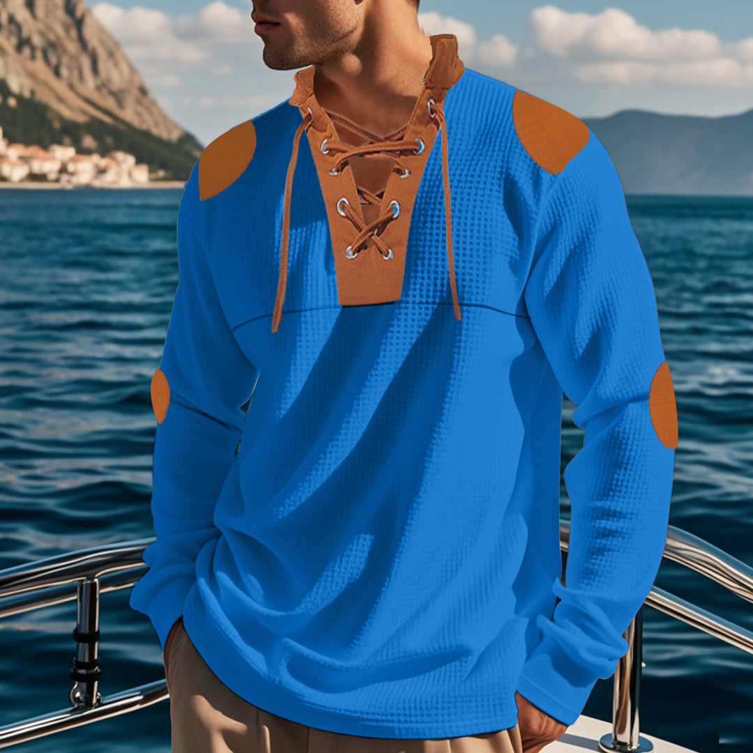 Men's long-sleeve Henley shirt with decorative lacing design Lune London