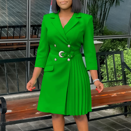 Blazer dress for women with fitted belt and elegant button details Lune London