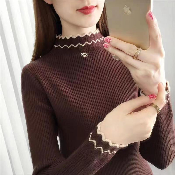 Pull en tricot pour femme avec col montant et motif en vagues Chic & Stil