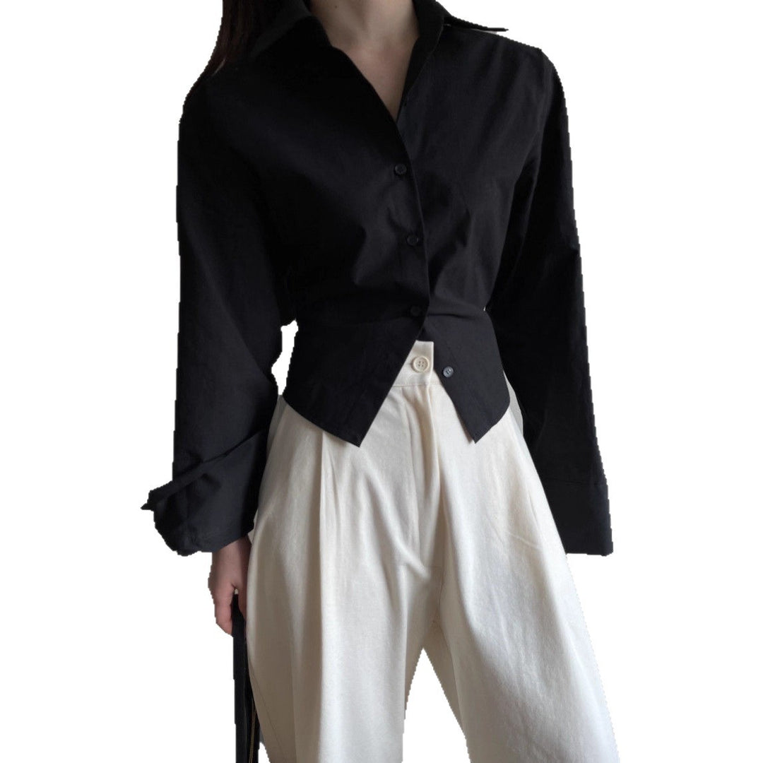 Ladies Elegant cotton blouse with asymmetrical cut and long sleeves Lune London