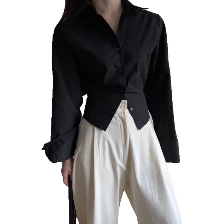 Ladies Elegant cotton blouse with asymmetrical cut and long sleeves Lune London