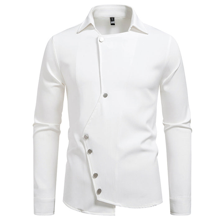 Innovative long sleeve shirt for men with asymmetrical button closure Lune London