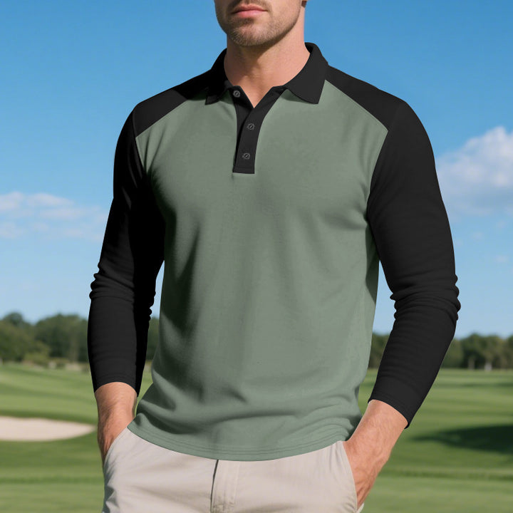 Men's Long Sleeve Sporty Polo with Modern Color Accents Lune London