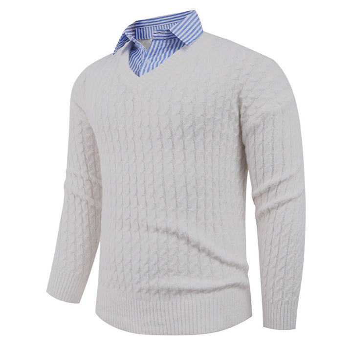 Men's elegant knit sweater with V-neck and fine structure Lune London