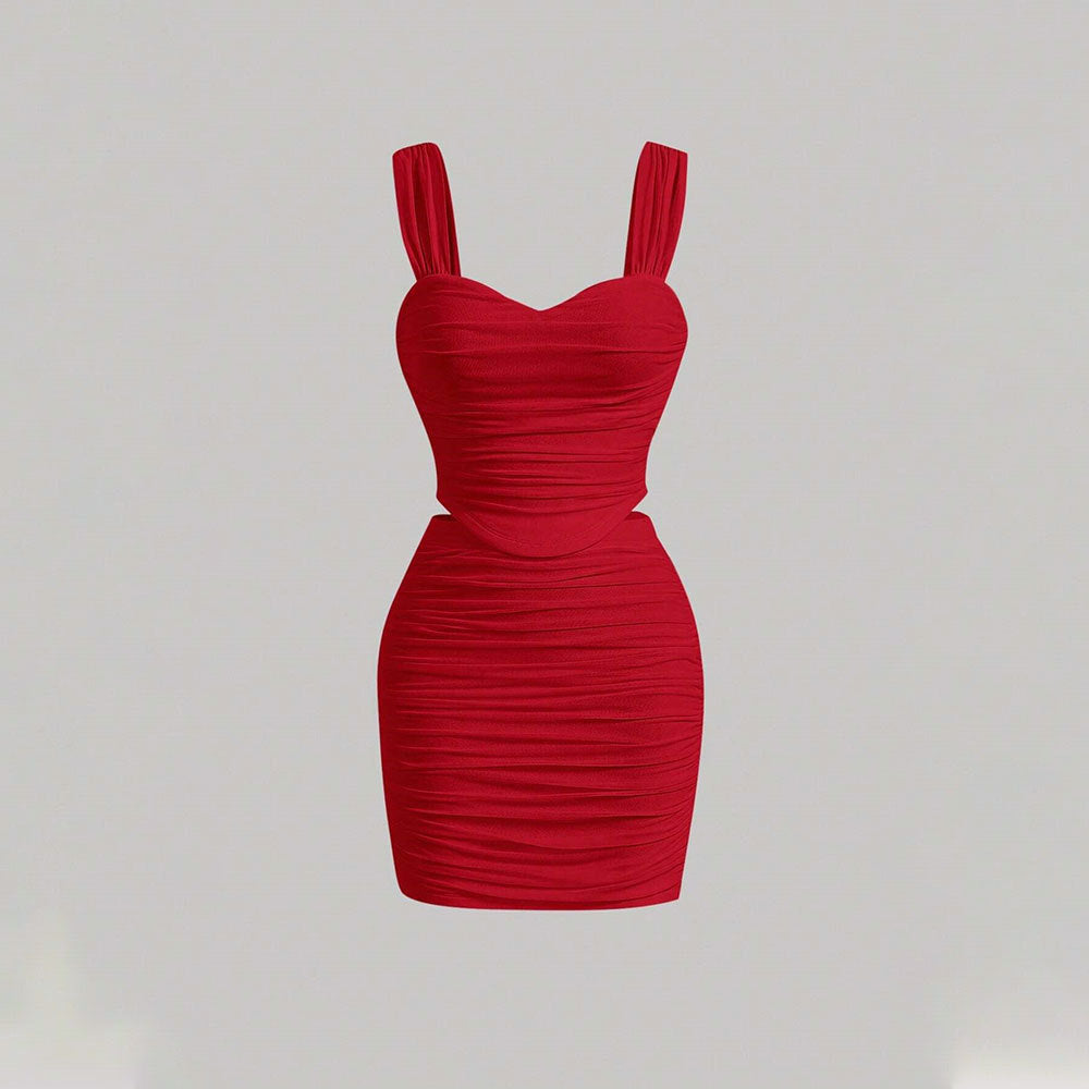 Robe mini ajustée femme avec détails en volants et décolleté en cœur profond Chic & Stil