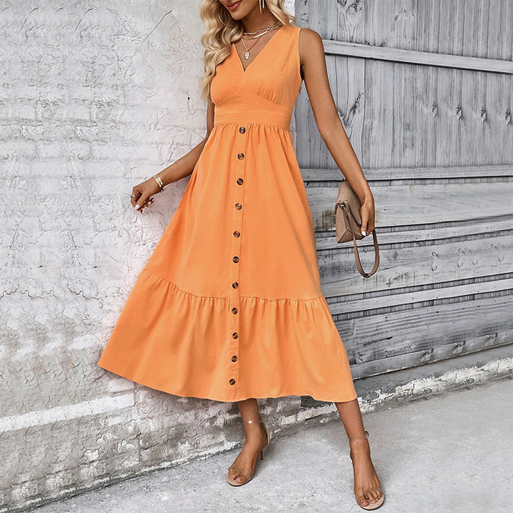 Maxi Button Dress for Women with Fluid Chic Skirt and Style