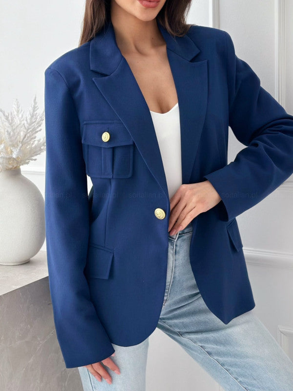 Ladies Fashion Blazer with Embroidered Pockets and Elegant Button Placket Lune London