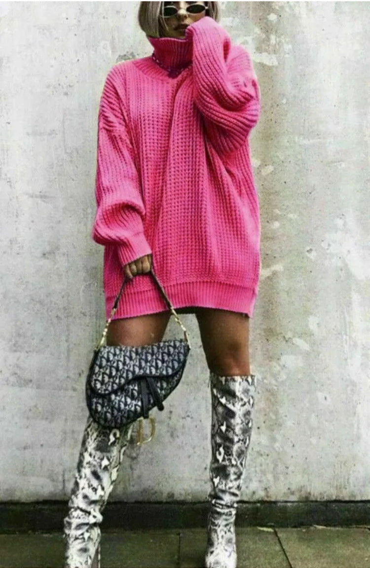 Ladies Large knit sweater with high collar and angular cut Lune London