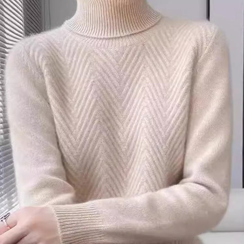 Ladies elegant knitted sweater with high collar and fine ribbed structure Lune London