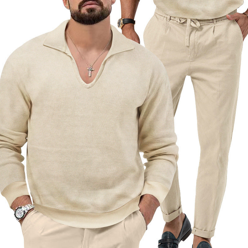 Comfortable pullover for men with V-neck and elegant pants combination Lune London