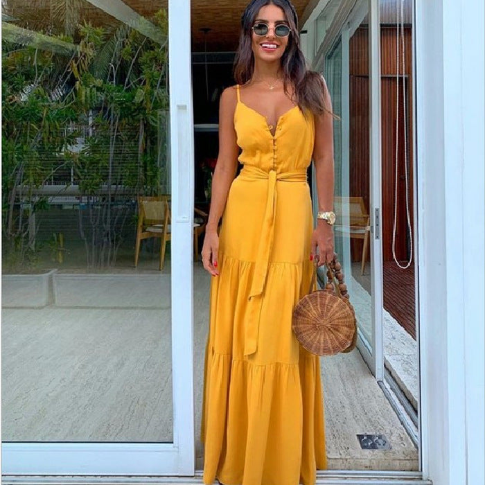 Fluid maxi dress with ruffles for women with adjustable straps Lune London