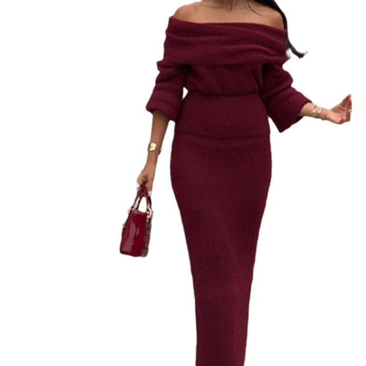 Off-shoulder knitted dress for women with wide sleeves Lune London