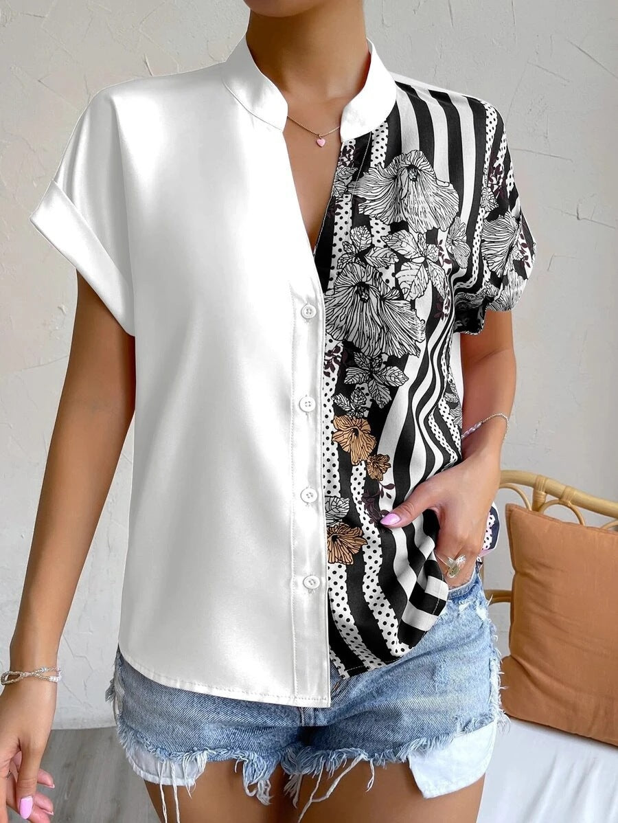 Ladies Short Sleeve Printed Blouse Lune London