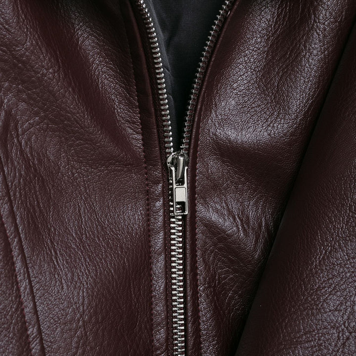 Fashionable synthetic leather jacket for women with an elegant cut and adjustable waist belt Lune London