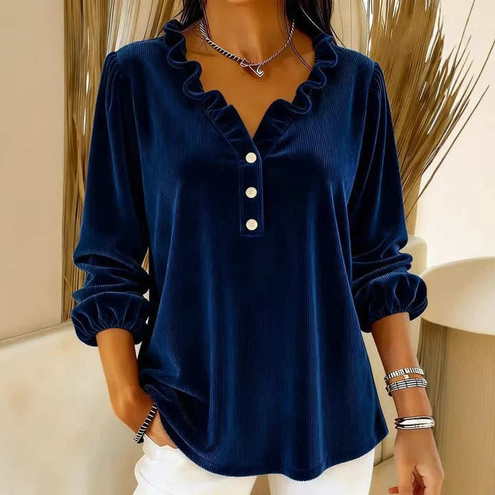 Women's ruffle blouse with button placket and 3/4 sleeves Lune London