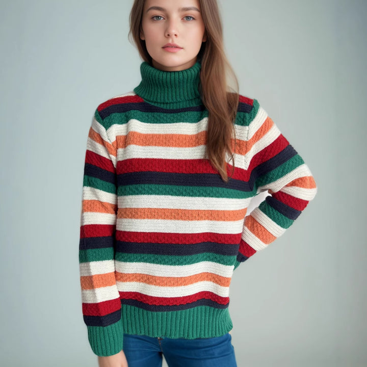 Pull en laine à col roulé rayé pour femmes avec une coupe décontractée et une texture douce Chic & Stil